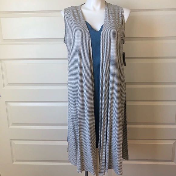 Medium Gray Stripes Lularoe Joy Duster Vest - Picture 1 of 8